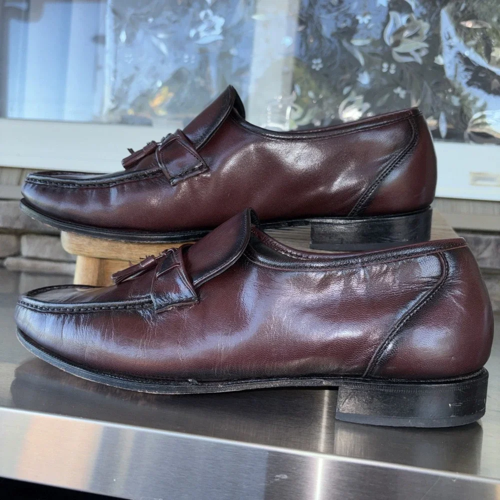 Vintage Florsheim Men's Burgundy Leather Tassel Dress Loafers Round Toe 12 3E
